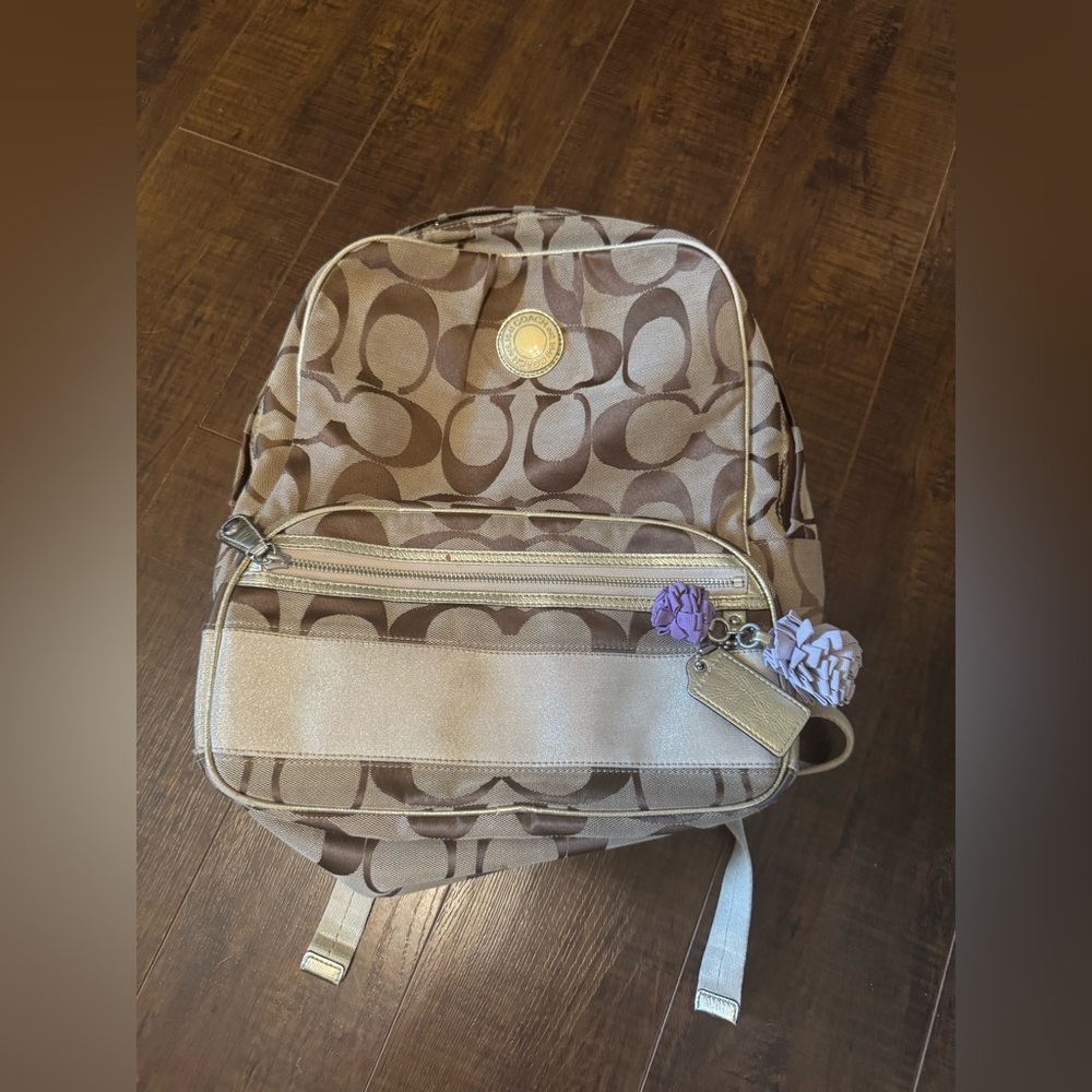 Coach Signature Brown and Cream Backpack